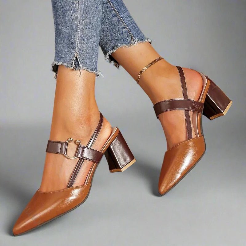 Clara | Damen Spitze T-Riemen Blockabsatz Pumps
