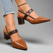 Clara | Damen Spitze T-Riemen Blockabsatz Pumps
