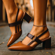 Clara | Damen Spitze T-Riemen Blockabsatz Pumps