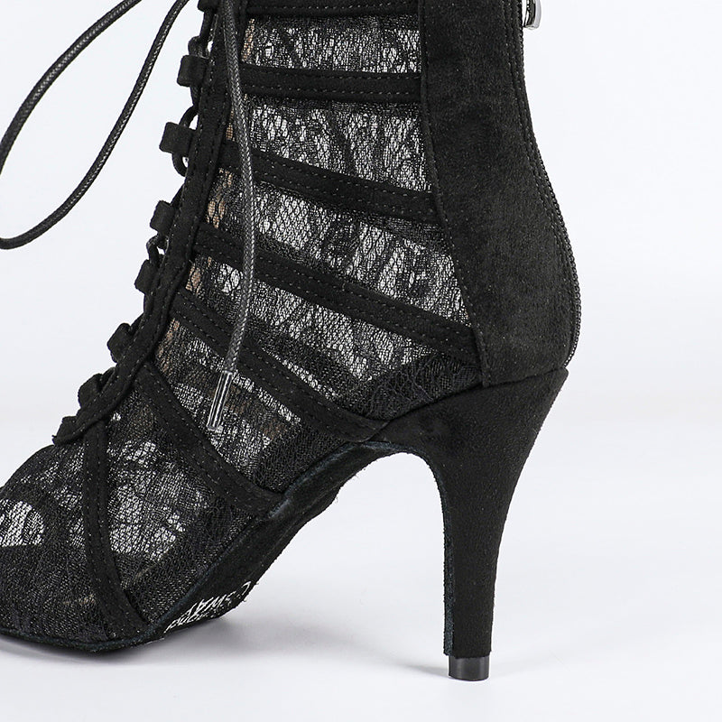 Damen Stiefeletten mit offener Zehenpartie und Schnürverschluss