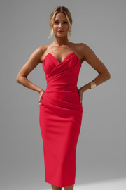 Damen Strapless Wrap-Front Midi Kleid