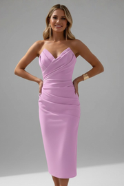 Damen Strapless Wrap-Front Midi Kleid