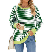 Damen Streifenpullover mit Rundhals und Langarm