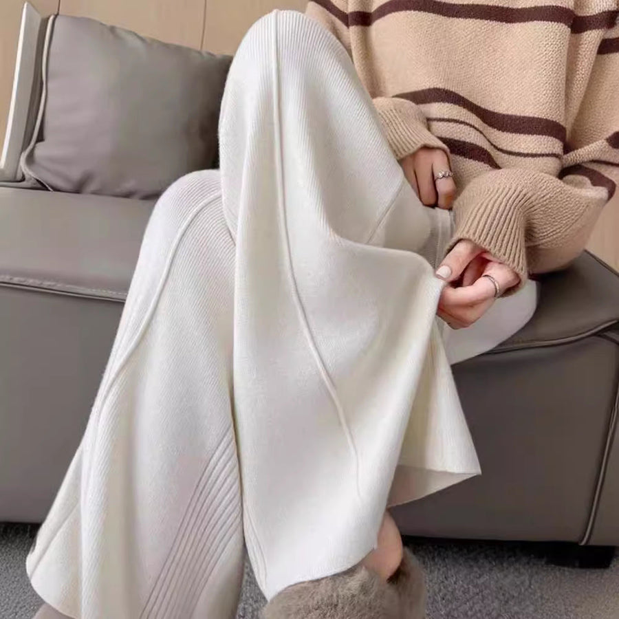 Damen Strickhose mit weitem Bein und elastischem Bund