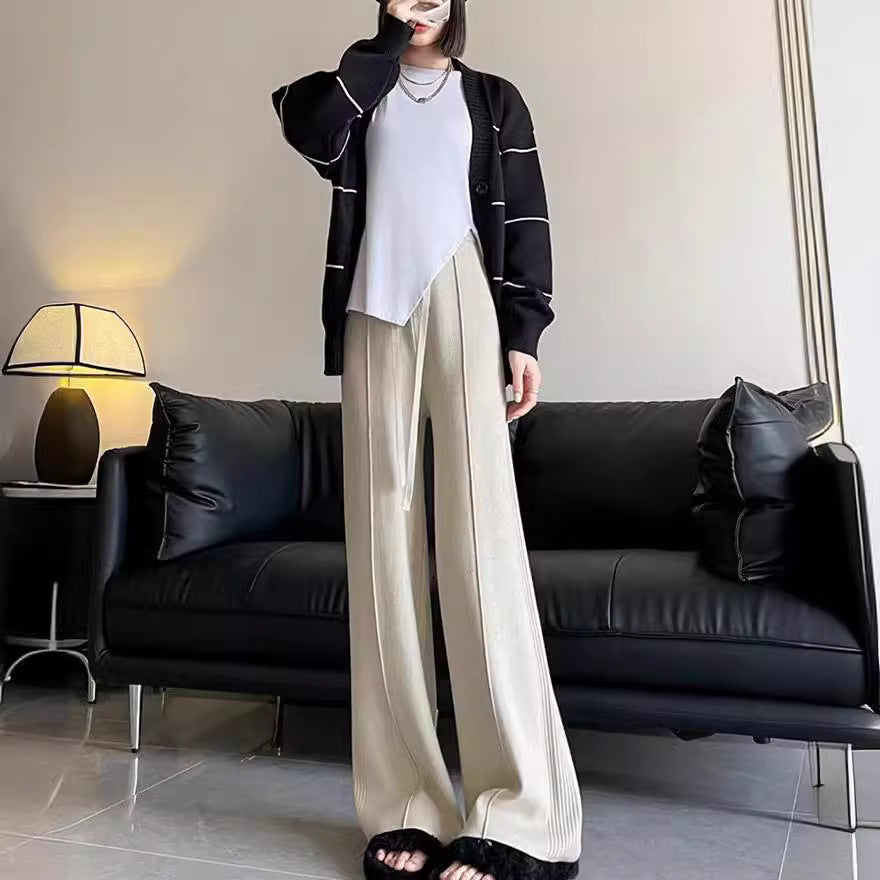 Damen Strickhose mit weitem Bein und elastischem Bund