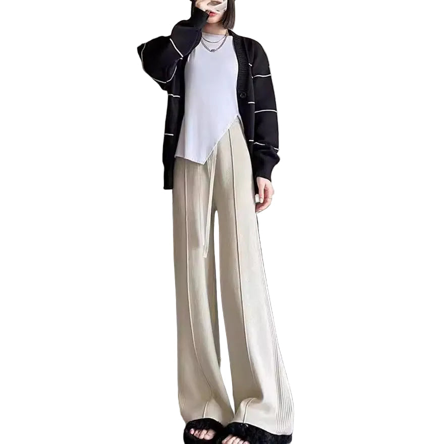 Damen Strickhose mit weitem Bein und elastischem Bund