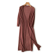 Damen-Strickjacke in langer Form mit offener Vorderseite und Seitenschlitzen