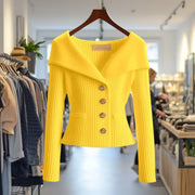 Damen Strickjacke mit breitem Kragen und Knöpfen