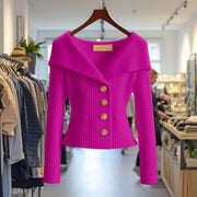 Damen Strickjacke mit breitem Kragen und Knöpfen