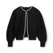 Damen Strickjacke mit Perlenverzierung und Ballonärmeln
