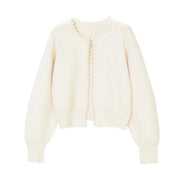 Damen Strickjacke mit Perlenverzierung und Ballonärmeln