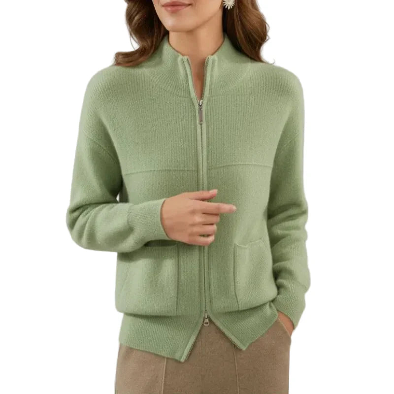 Damen Strickjacke mit Reißverschluss und aufgesetzten Taschen