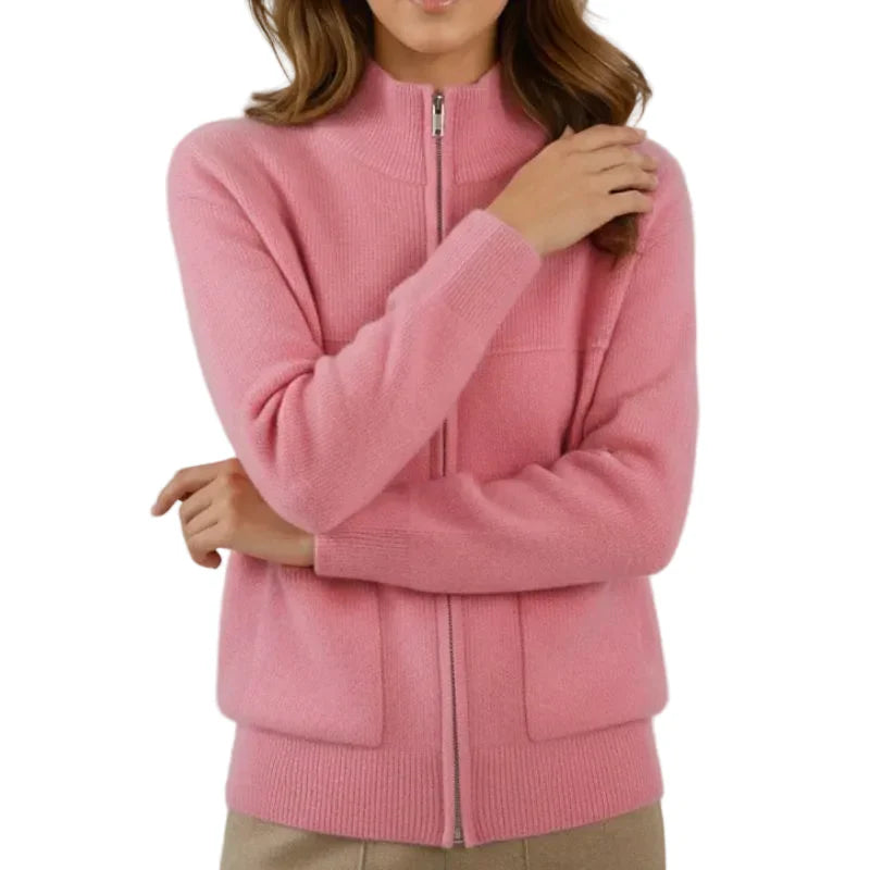 Damen Strickjacke mit Reißverschluss und aufgesetzten Taschen