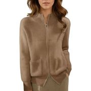 Damen Strickjacke mit Reißverschluss und aufgesetzten Taschen