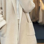 Damen Lange Strickjacke mit Rippenmuster und Schalkragen