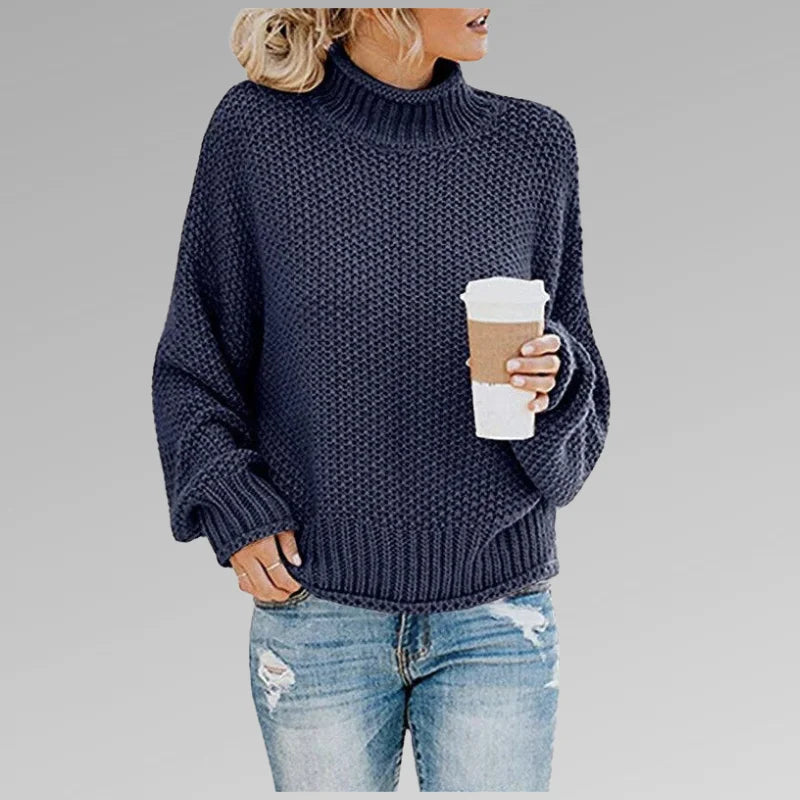 Damen Strickpullover mit Rollkragen und langen Ärmeln