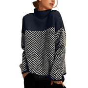 Damen Strickpullover mit Stehkragen und Zickzackmuster