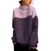 Damen Strickpullover mit Stehkragen und Zickzackmuster