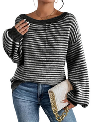Damen Strickpullover mit Streifenmuster und Rippabschlüssen