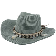Damen Strohhut Boho Sommerhut mit Muscheln