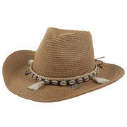 Damen Strohhut Boho Sommerhut mit Muscheln