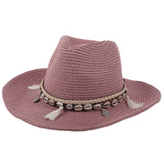 Damen Strohhut Boho Sommerhut mit Muscheln