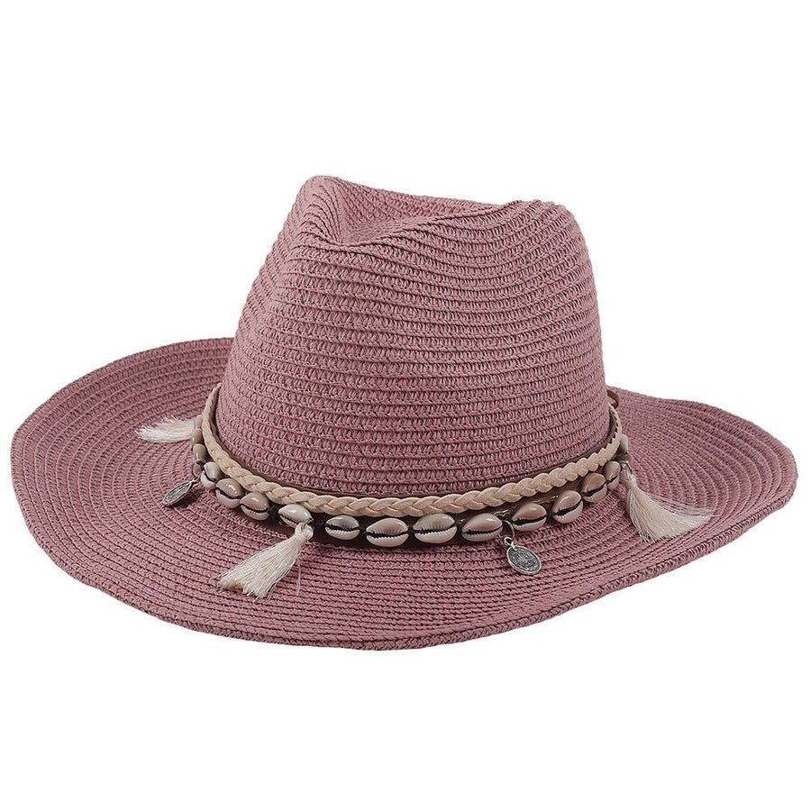 Damen Strohhut Boho Sommerhut mit Muscheln