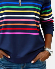Greta | Damen Sweatshirt Gestreift Reißverschluss Regenbogen