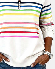 Greta | Damen Sweatshirt Gestreift Reißverschluss Regenbogen