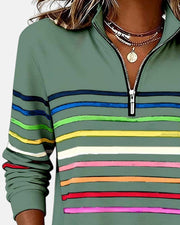 Greta | Damen Sweatshirt Gestreift Reißverschluss Regenbogen