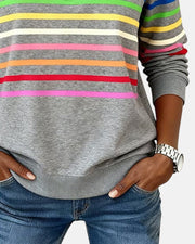 Greta | Damen Sweatshirt Gestreift Reißverschluss Regenbogen