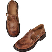 Damen-T-Spangen-Schuhe mit Flügelkappe und Brogue-Verzierungen