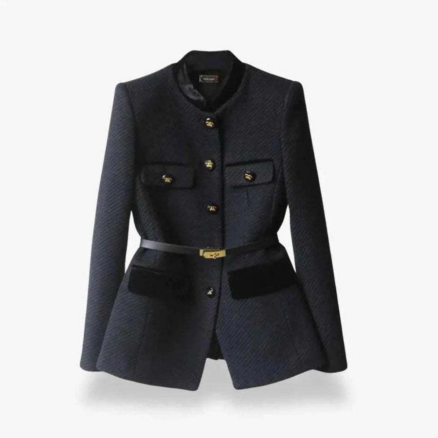 Damen Taillierter Strukturblazer mit Kontrastbesatz
