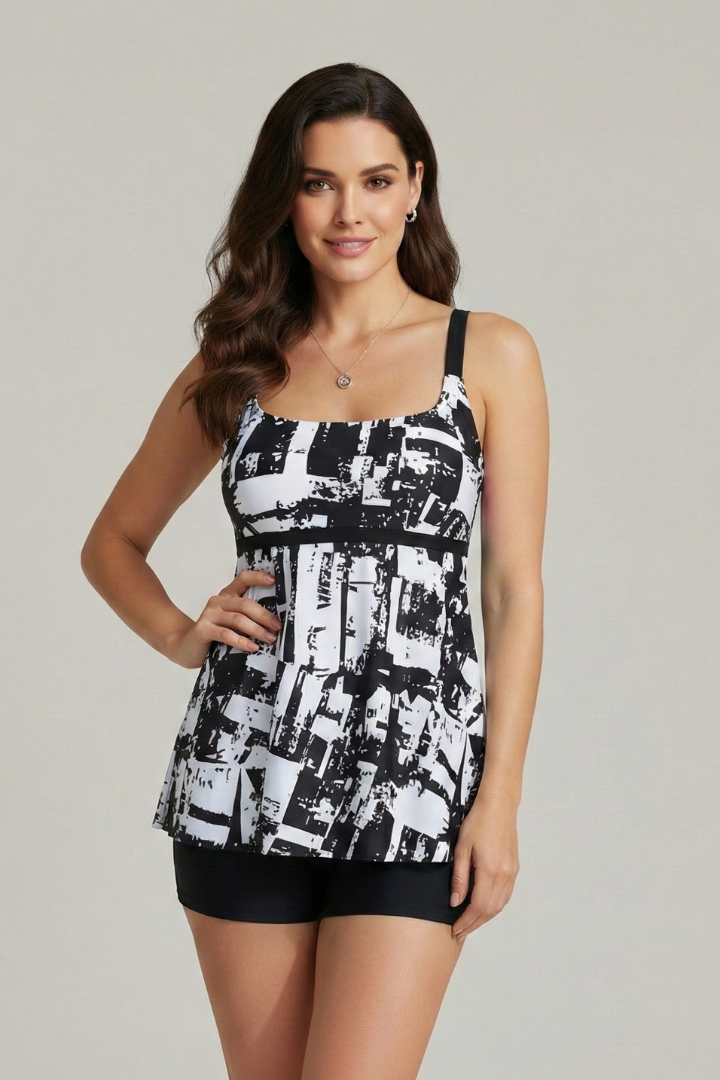 Damen Tankini Set mit gemustertem Oberteil und Shorts