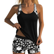 Damen Tankini Set mit Ringerrücken Top und Shorts mit floralem Muster