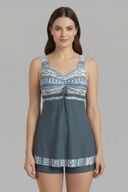 Damen Tankini-Set mit Trägeroberteil und Shorts im Musterdesign