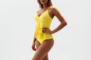 Damen Tankini Set mit Volant-Oberteil und Trägern