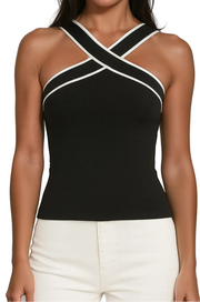 Damen-Tanktop mit überkreuztem Neckholder und Kontrastpaspelierung