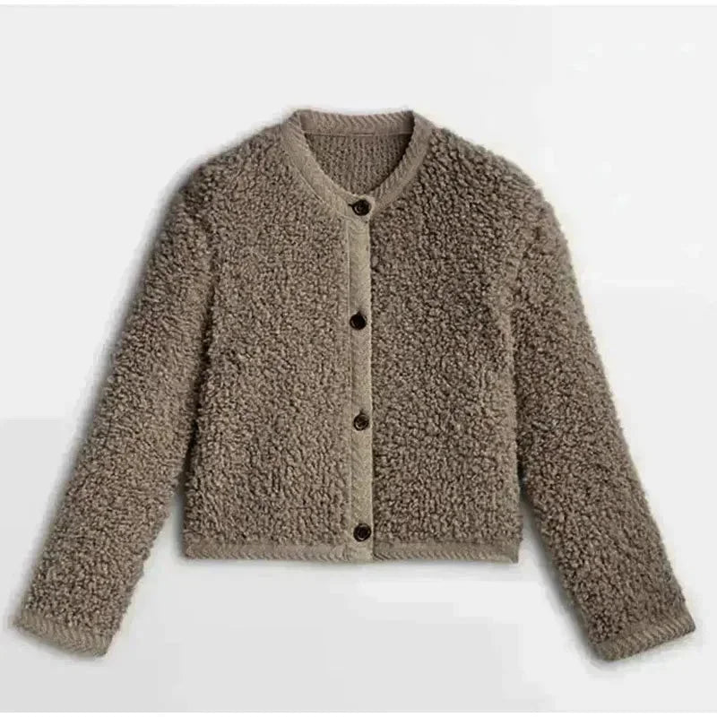 Damen Teddy Strickjacke lässiger Stil mit Knöpfen