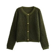 Damen Teddy Strickjacke lässiger Stil mit Knöpfen