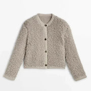 Damen Teddy Strickjacke lässiger Stil mit Knöpfen
