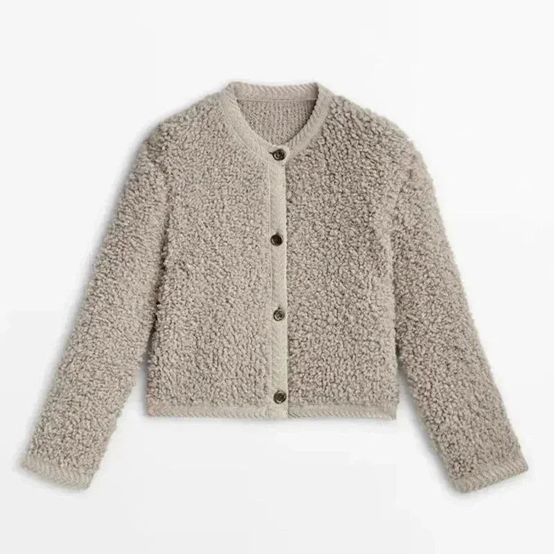Damen Teddy Strickjacke lässiger Stil mit Knöpfen