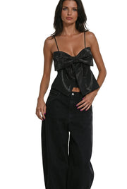 Damen-Top mit Schleifendetail und Glitzer-Struktur