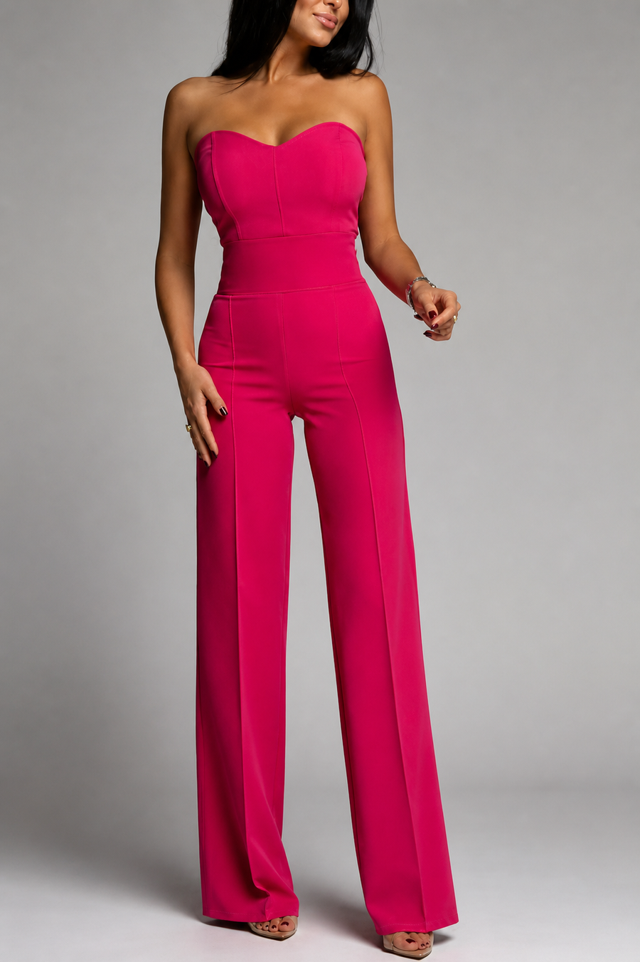 Damen trägerloser Jumpsuit mit herzförmigem Ausschnitt und weitem Bein