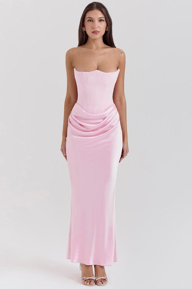Damen trägerloses langes Kleid mit drapiertem Taillenpanel