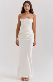 Damen trägerloses langes Kleid mit drapiertem Taillenpanel
