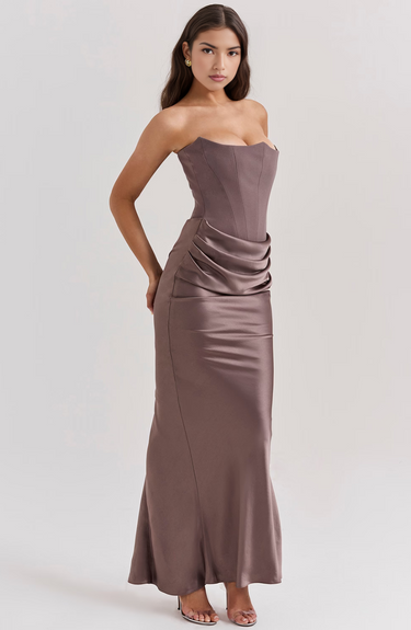 Damen trägerloses langes Kleid mit drapiertem Taillenpanel