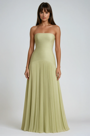 Damen trägerloses langes Kleid mit plissiertem Rock