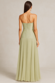 Damen trägerloses langes Kleid mit plissiertem Rock