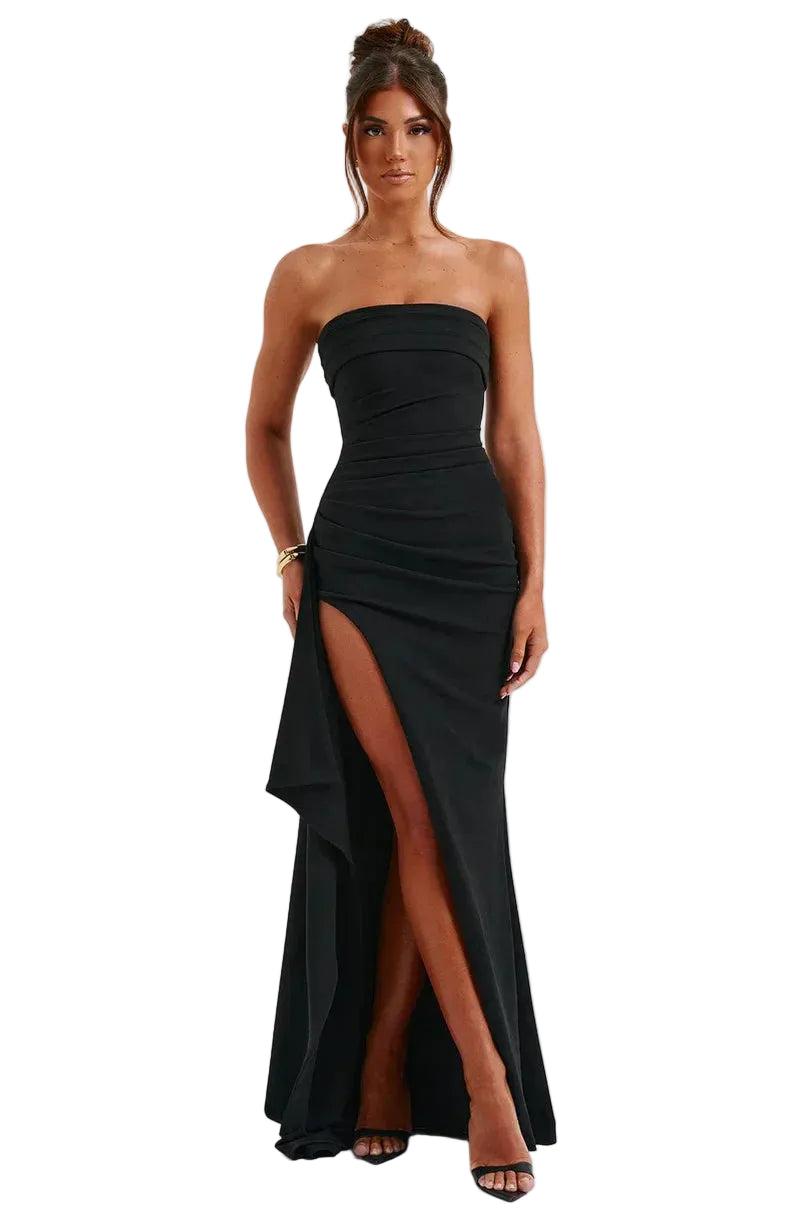 Damen Trägerloses Maxikleid mit asymmetrischem Saum und Seitenschlitz